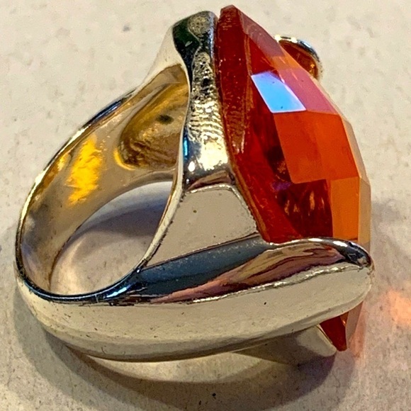 Large Orange Cushion Quartz Ring Checkerboard Faceted - Picture 4 of 9